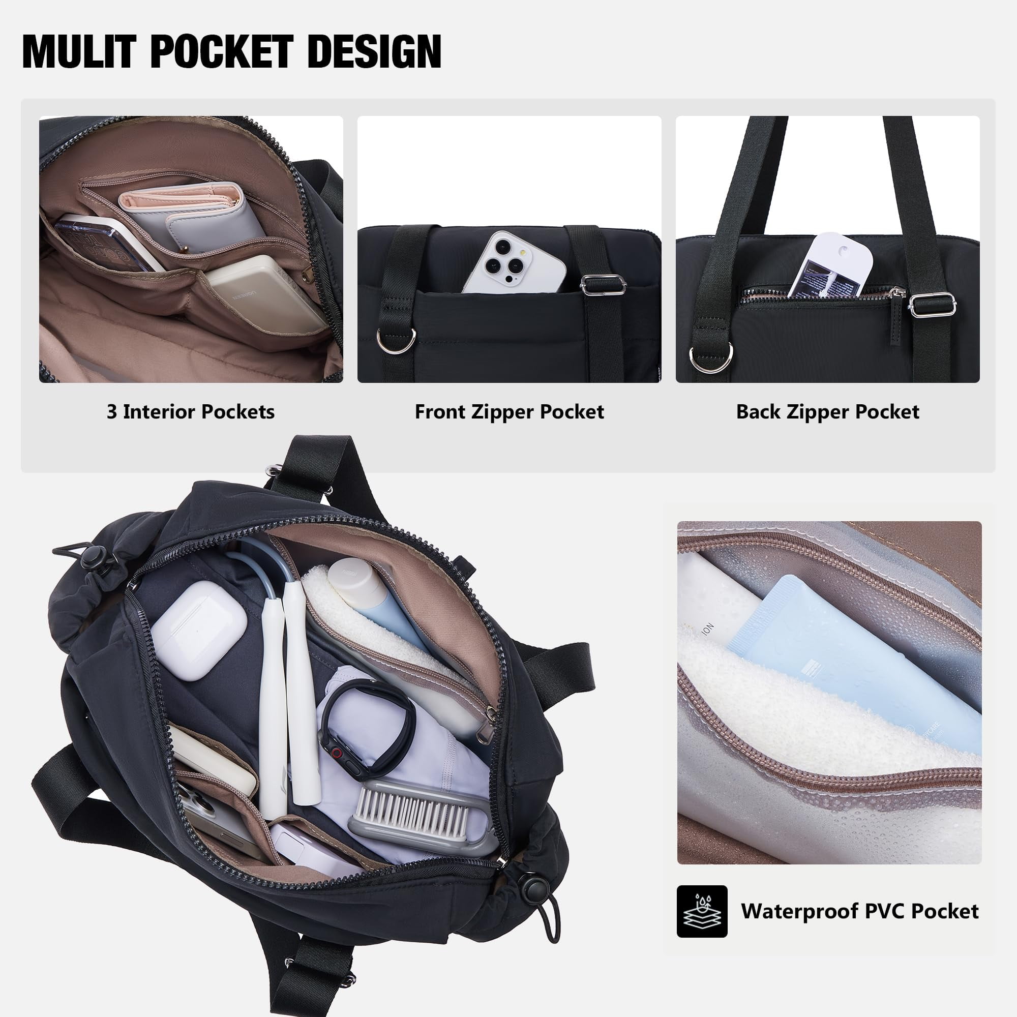 XINLANER Mini Gym Bag for Women, Small Gym Tote Bag Puffy Quilted Sports Duffel Bag with Wet Compartment and Coin Purse Duffel Bags Dance Yoga Workout Bag