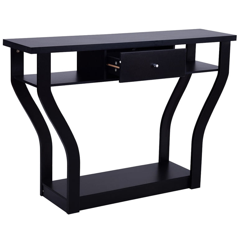 Costway 47" Modern Console Table, Black with Drawer photo 1