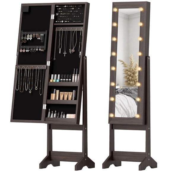 HOMCOM Miroir Éclairé à Angle Ajustable avec 16 Lumières DEL, Brun Foncé