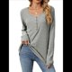 thumbnail image 2 of Camisetas de Rayas de Larga para Mujer, Camisetas Informales con Cuello en V y Botones para Otoño, Blusas Modernas. Gris y XL, 2 of 9