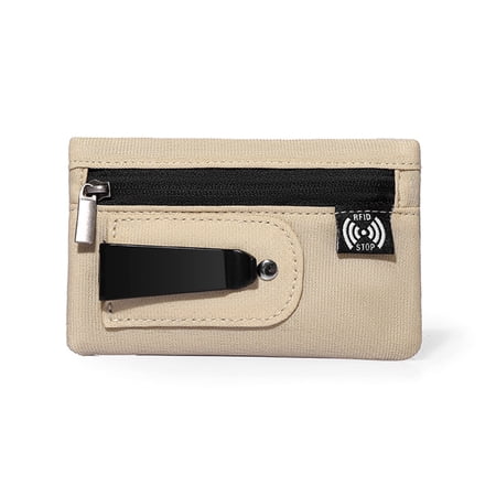 KYJiuLiu RFID Blocking Clip Pouch Compact Hidden Travel Belt Wallet for Cards & Cash Unisex (Beige)