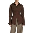 thumbnail image 3 of Women Fitted Button Down Shirt Cinched Waist Tops Long Sleeve Wrap Blouse Stylish Dressy Casual Outfit Brown L, 3 of 9
