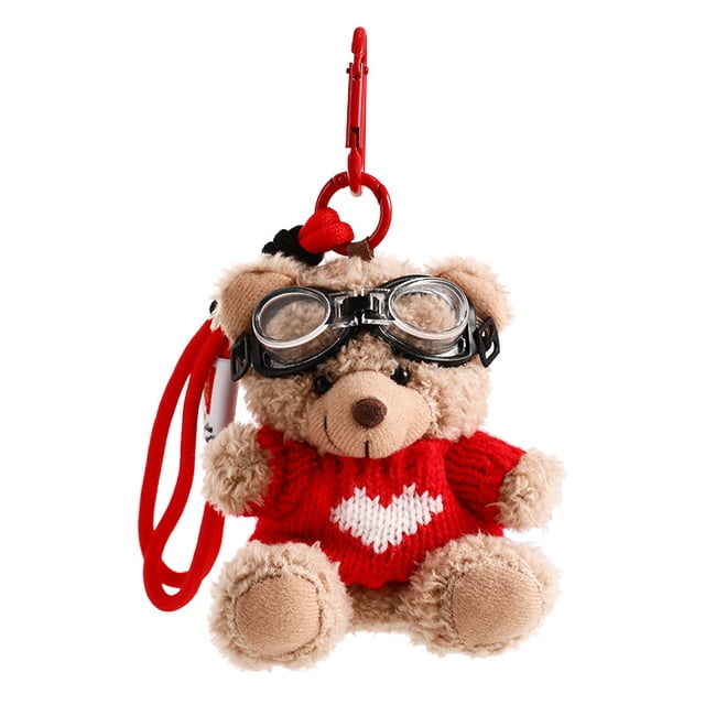 Llavero de oso de peluche con gafas y corazón rojo Sw