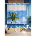 thumbnail image 4 of Beach Palm No Hook Shower Curtain and Liner Set Tree Summer Ocean Blue Sky Oil Painting Style Shower Curtains with Snap-in Liner & See Through Top Window Hotel Style for Bathroom Decor 48x72 Inch, 4 of 8