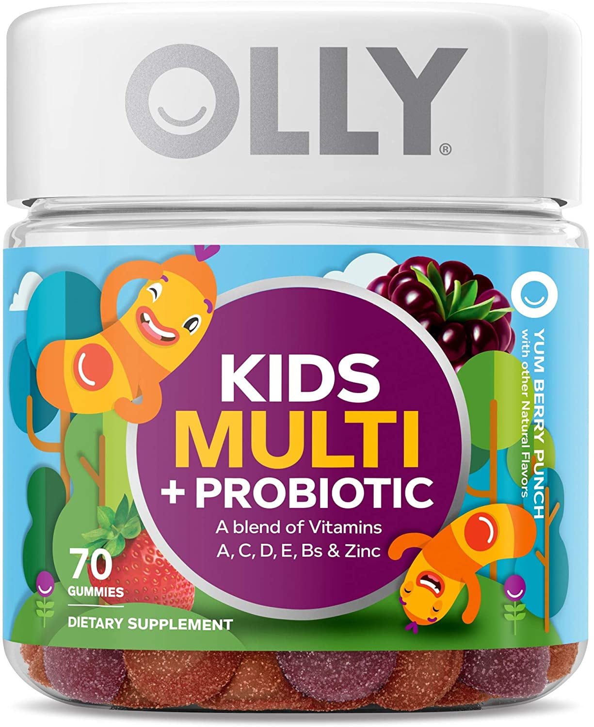 OLLY Kids Multivitamin + Probiotic Gummy, Digestive and Immune Support, Vitamins A, D, C, E, B, Zinc, Chewable Supplement, Berry, 35 Day Supply - 70 Count
