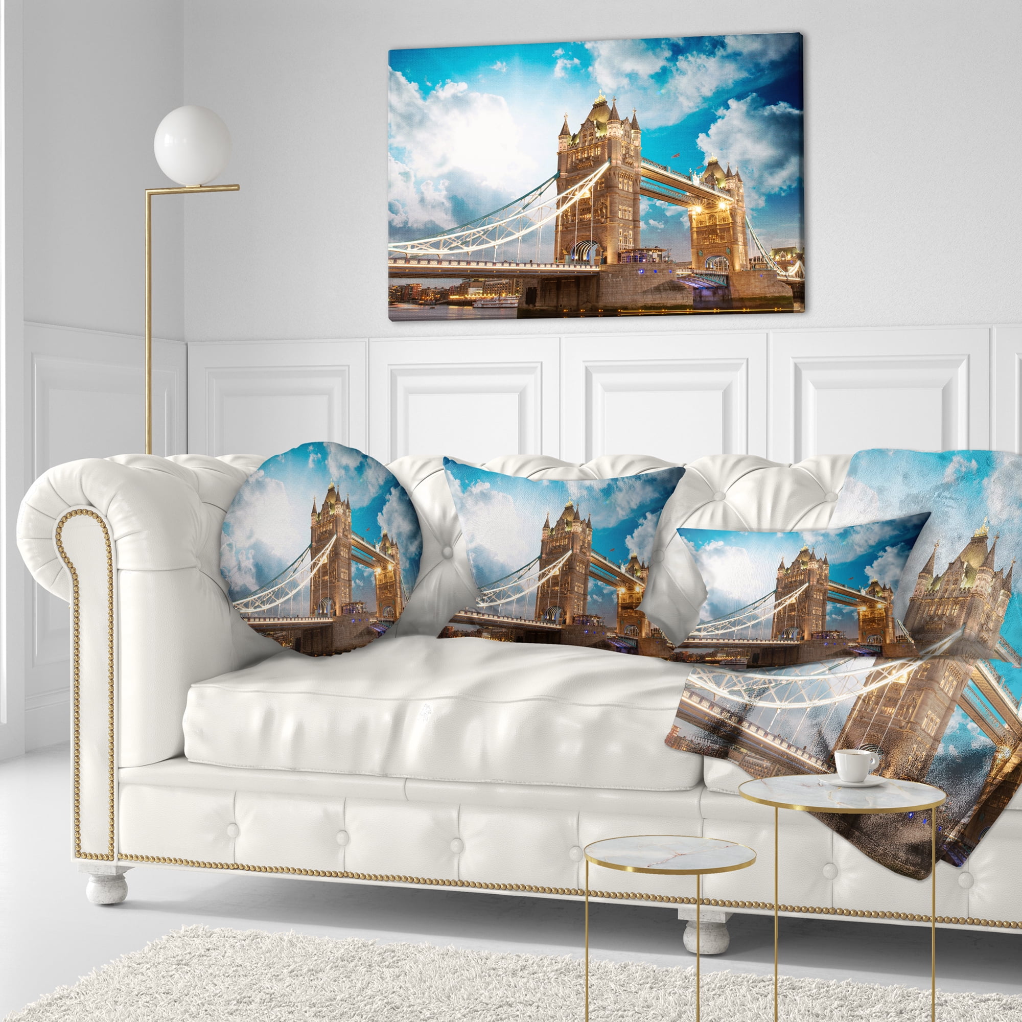 Designart Sunset Over Tower Bridge - Cityscape Photo Throw Pillow - 12x20