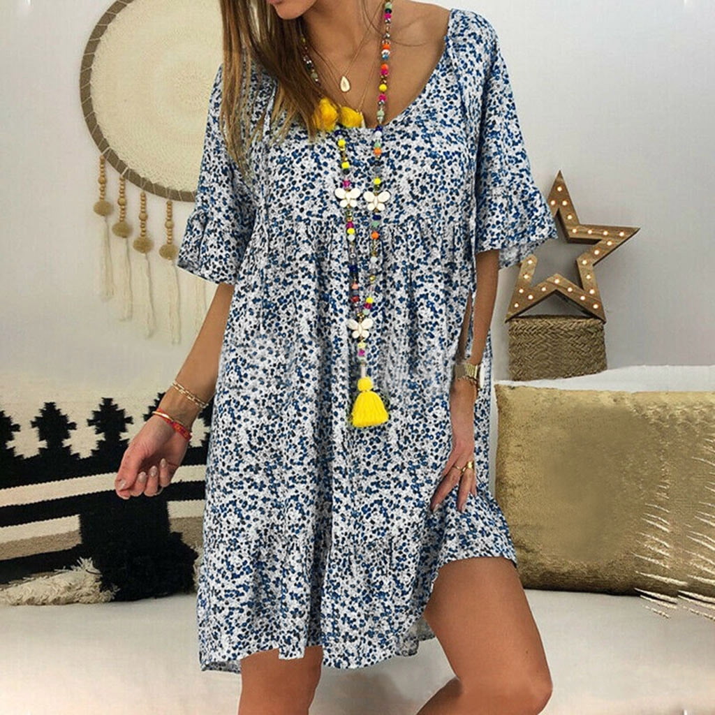 round neck ruffled sleeves floral dress