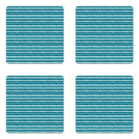 

Abstract Coaster Set of 4 Ocean Themed Wave Design Marine Artwork Aquatic Color Palette Horizontal Lines Square Hardboard Gloss Coasters Standard Size Teal Turquoise by Ambesonne