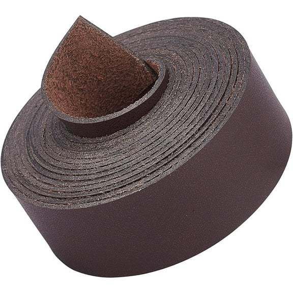 Dark Brown Genuine Leather Strap Strip 1 Inch Wide 79 Inch Long Leather Belt Wrap Single Sided Flat Cord for DIY Crafts Projects Clothing Jewelry Wrapping Making Bag Furniture Handles