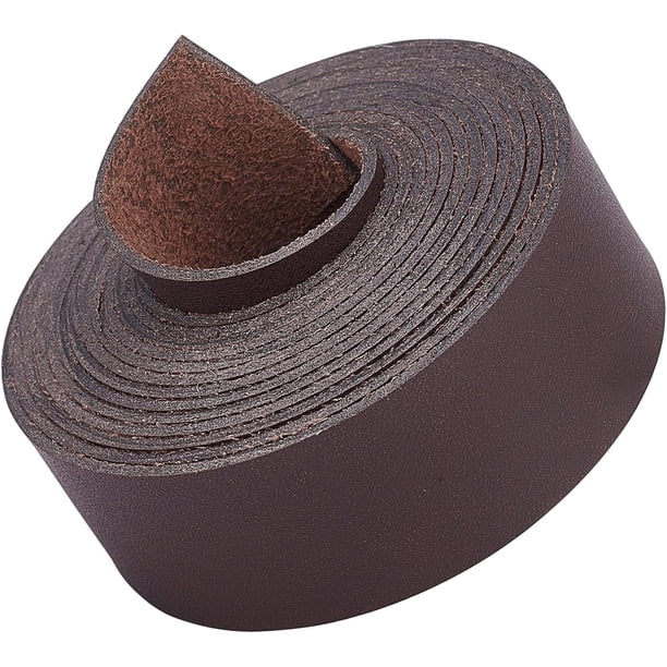 Correa de cuero genuino marrón oscuro de 2,5 cm de ancho y 200 cm de largo. Cinturón de cuero con cordón plano de un solo lado.