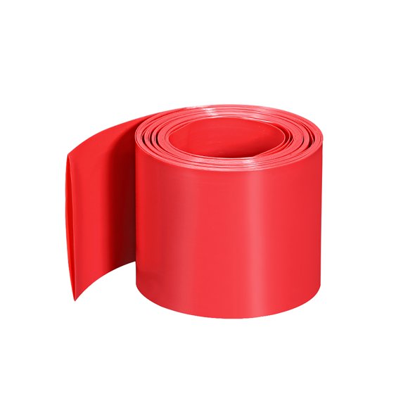 PVC Heat Shrink Tubing 60mm Flat Width Pre Cut Heat Shrink Wrap Tube for Three 18650 5m Long Red