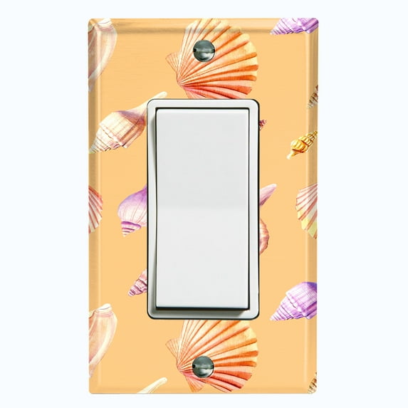 Metal Light Switch Wall Plate Outlet Cover (Colorful Ocean Sea Shells Orange - Single Rocker)