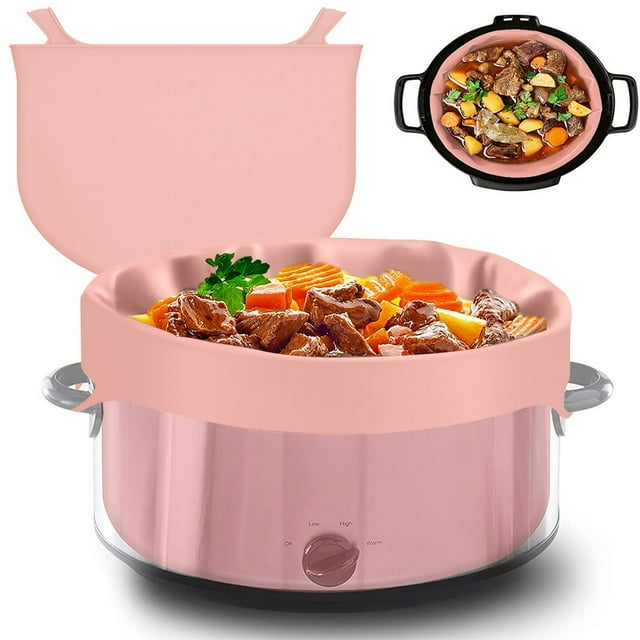 YOPTOP Slow Cooker Liners Fit for 8 Qt Crock Pot Silicone Cooking Bags Liners Divider Insert for Oval Or Cooker Leakproof and Dishwasher Safe,pink