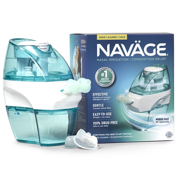 Navage Nasal Care Starter Bundle Nose Cleaner, 20 SaltPods, Plus Bonus 10 SaltPods