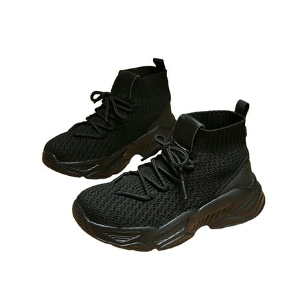 

Ymiytan Boys Running Shoe Lace Up Athletic Shoes Knit Upper Sneakers Walking Fashion Comfort Sport Trainers Black 11.5C