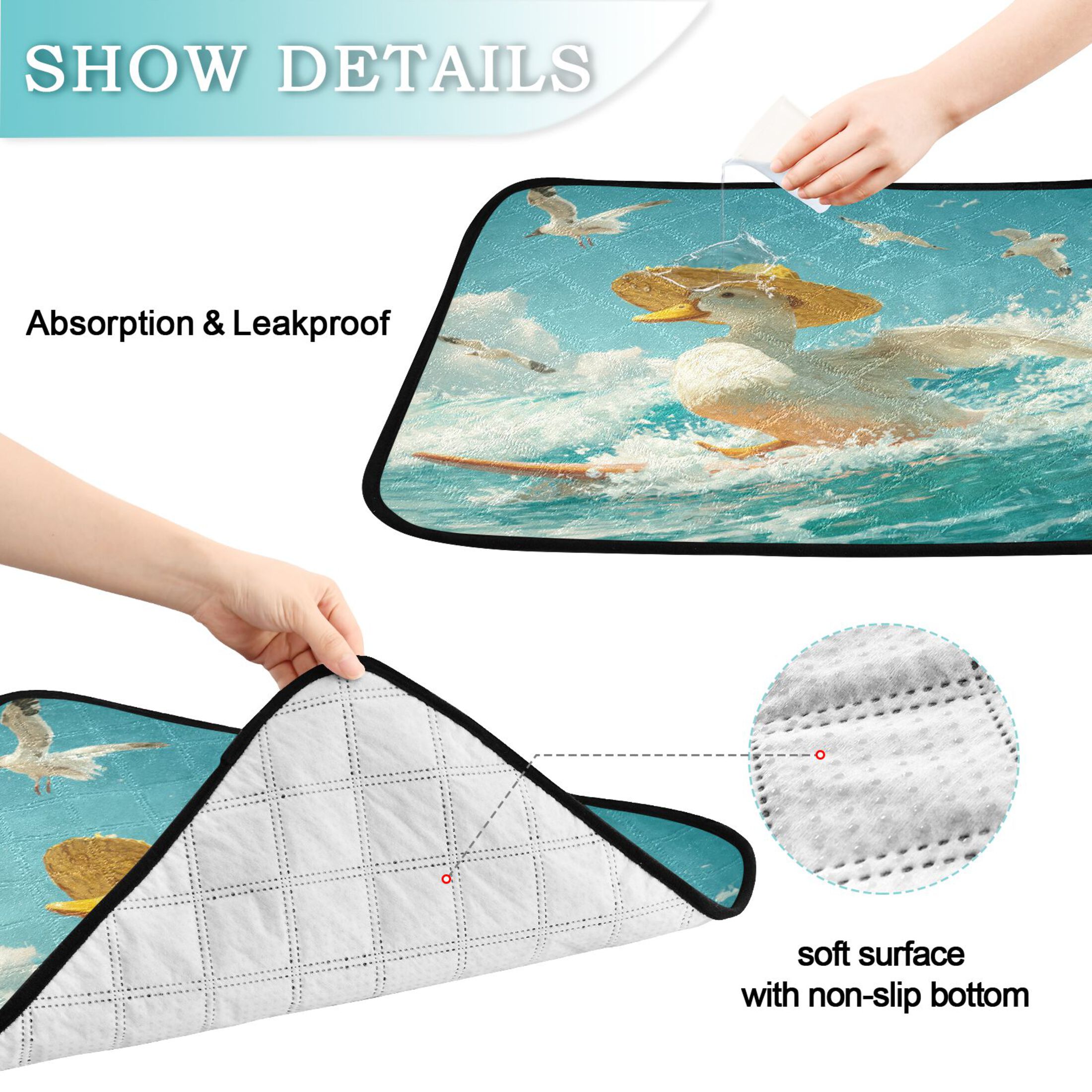 Qxltty White Duck Cat litter Pads Pet Set of 2 Diaper Mats Center Anti-leakage Layer Absorbent Soft and Comfortable
