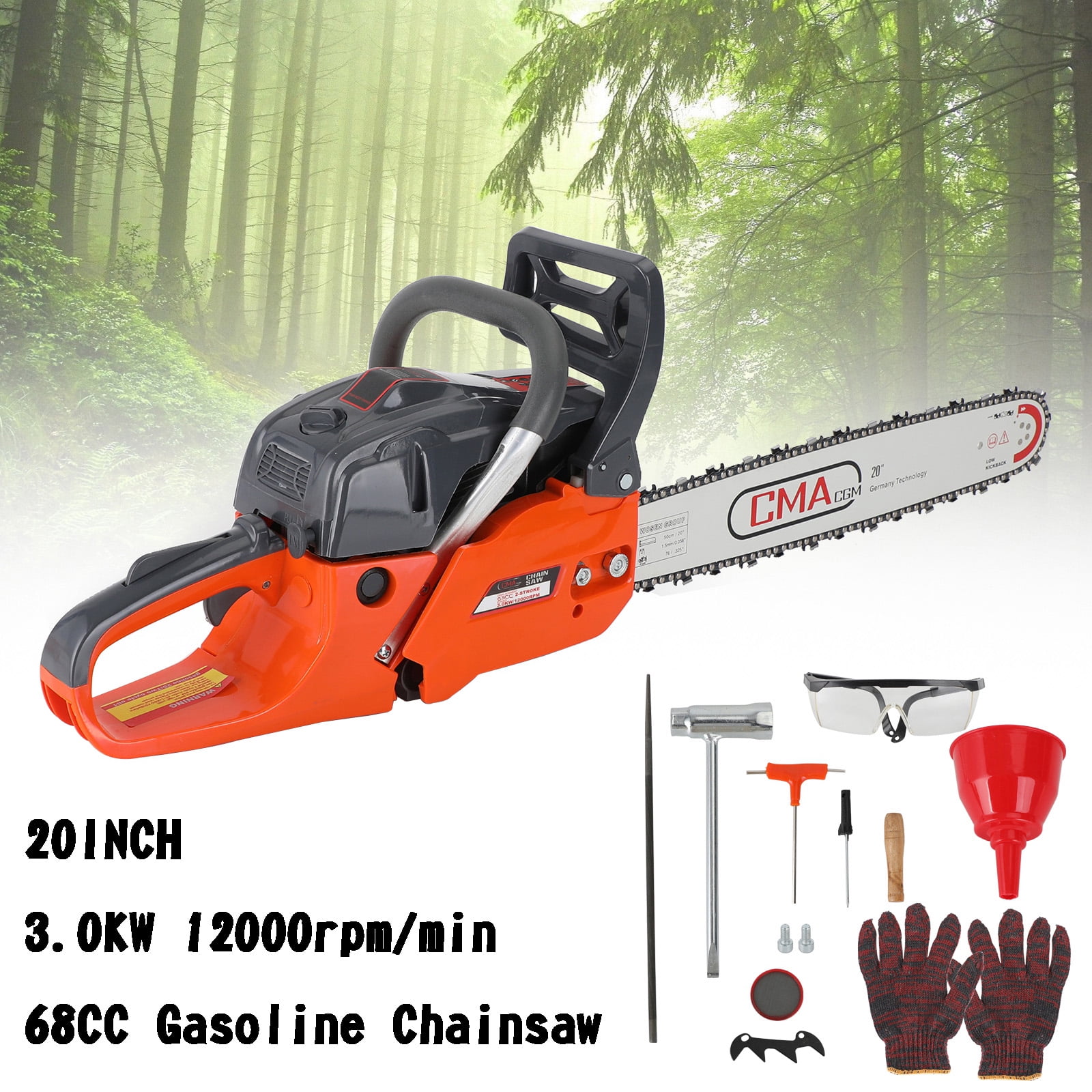 Areyourshop 20" 68CC Gasoline Chainsaw with Aluminum Crankcase