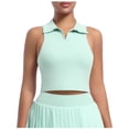 thumbnail image 3 of Jinhomg Women's Sleeveless Crop Tops Casual Solid Lapel Collar Tank Shirts Basic Solid V Neck Golf Tennis Clothes Summer Workout Athletic Tanks Green M, 3 of 7
