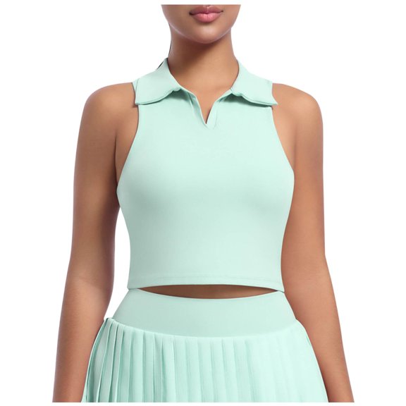 Aezemi Women Collared Sports Tank Top V Neck Yoga Workout Sleeveless Stretch Tees for Women, Soft Breathable Summer Running Outdoor Shirts