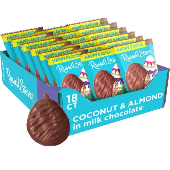 Russell Stover Coconut & Almond, Milk Chocolate Candy Easter Egg, 1.3 Oz - Pack of 18