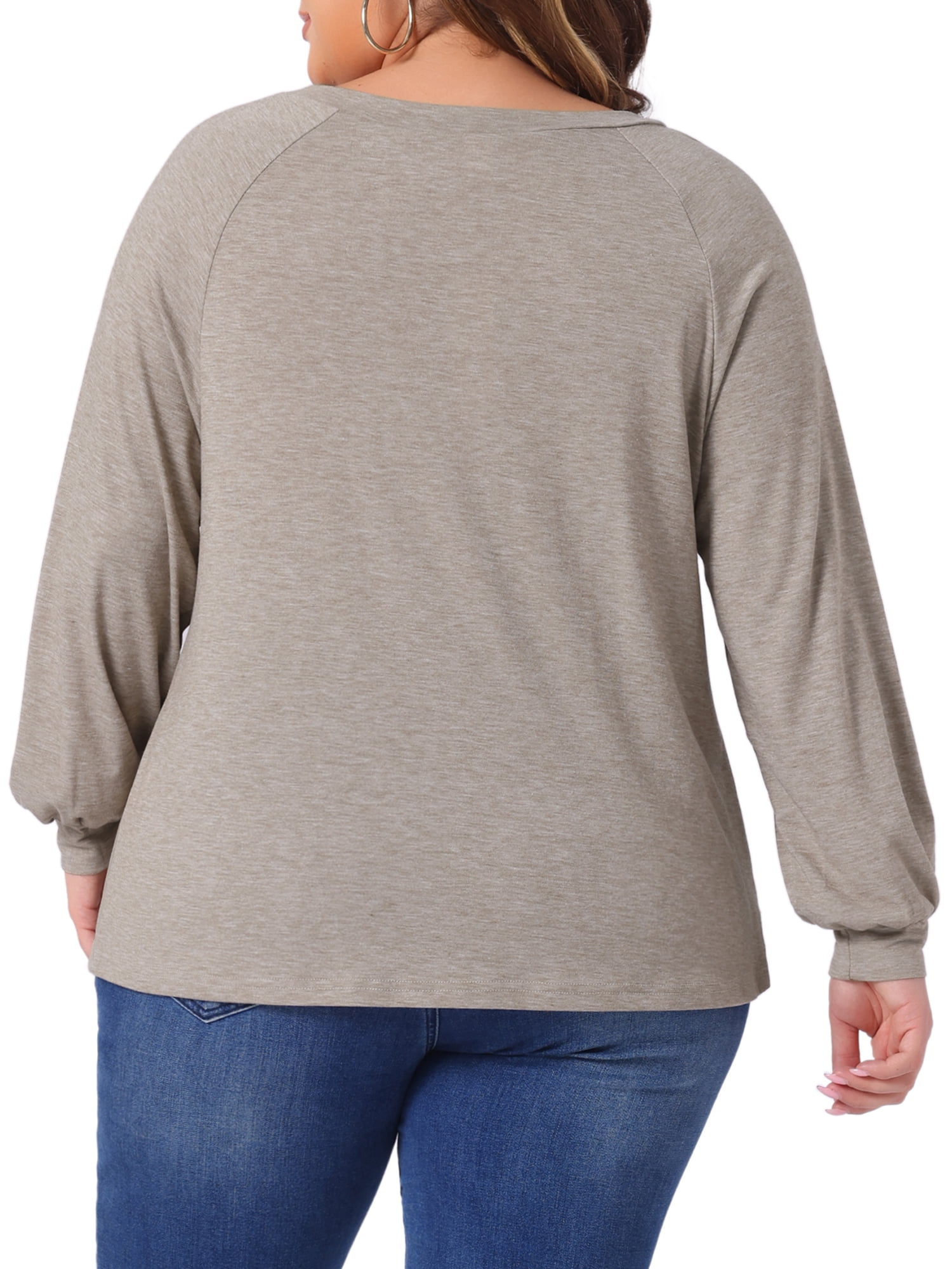 DARING DIVA Women's Plus Tunic Crew Neck Pleated Casual Blouse 1X Light Khaki