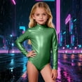 thumbnail image 4 of Byoo Big Girls Bodysuit Mardi Gras Solid Color Long Sleeve High Neck Performance Dance Jumpsuit for Kids Gym Soft Cloth, 4 of 4