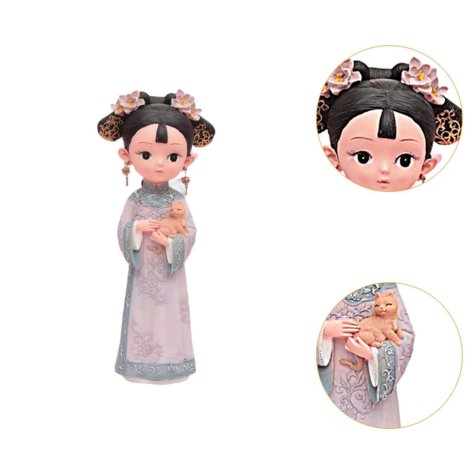 WLPZXP Girl Resin Statue Desktop Doll Toy Hanfu Dress Decoraitve Miniature Figurine for 12x8x22cm Cat