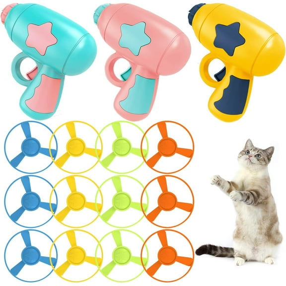 15 Pieces Cat Fetch Toy with Colorful Flying Propellers Set, Cat Playing Tracking Interactive Toys for Kitten Chasing Training Hunting-yj