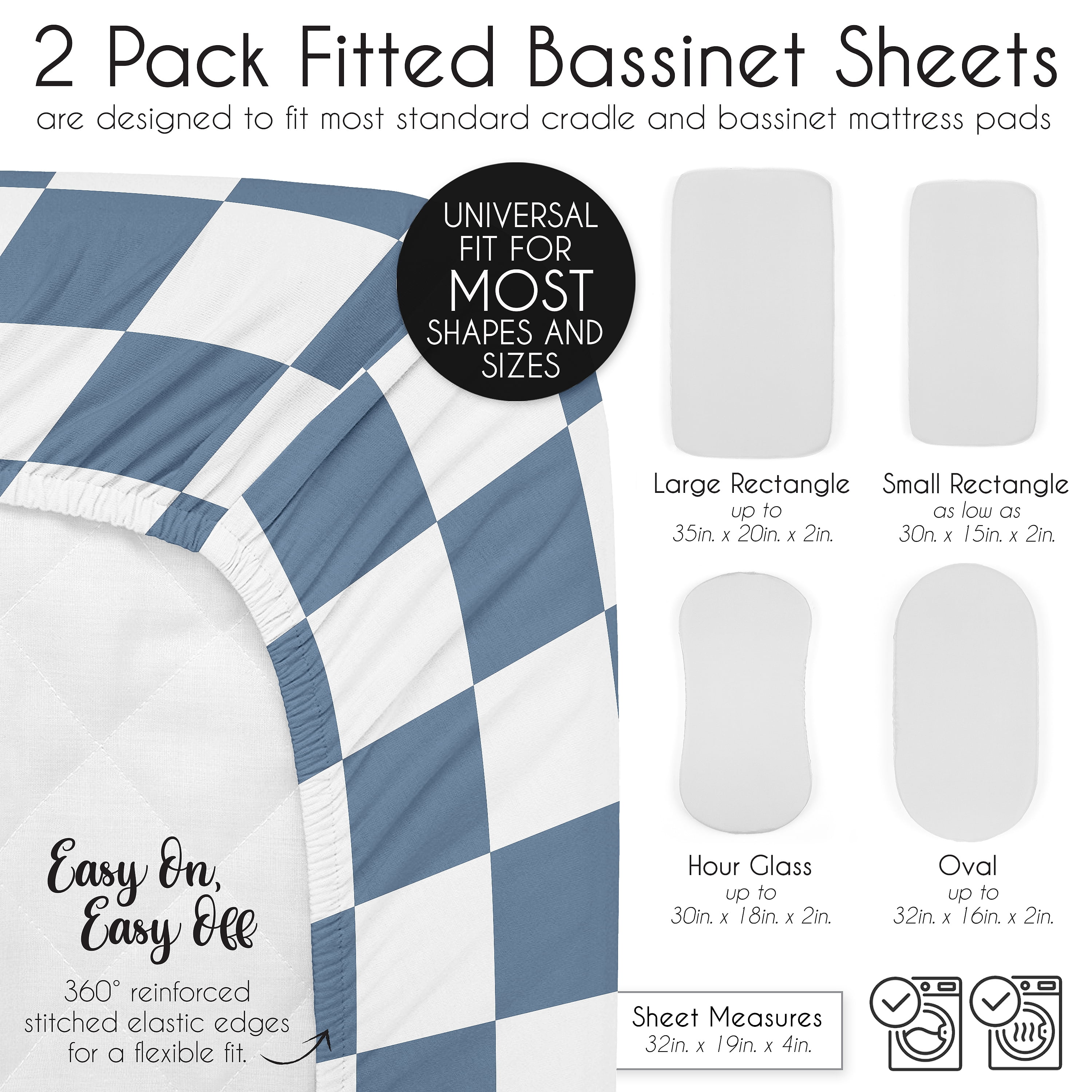 Sweet Jojo Designs Blue Gingham Checkered Plaid Boy Baby Bassinet Fitted Sheets Set 2 Piece