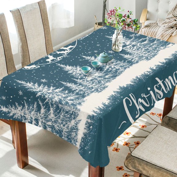 BZSMCE Square Tablecloth Reindeer Soaring on Snowflake Pattern Pattern Tableclothes