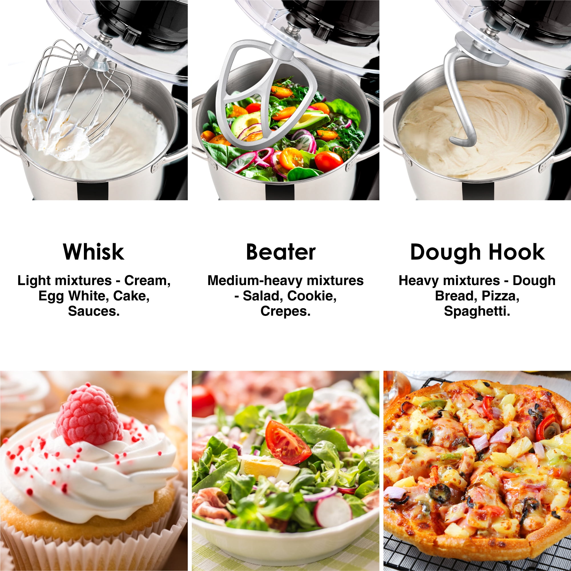 Kitchen in the box 10 Speeds Stand Mixer with 4.5QT+5QT Two Bowls, 450W Electric Food Mixer with Tilt-Head - Black