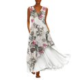 thumbnail image 1 of PENGXIANG Robe Blanche Grande Taille Femme Vintage Col en V Imprimé Floral Sans Manches Robe Maxi, 1 of 6