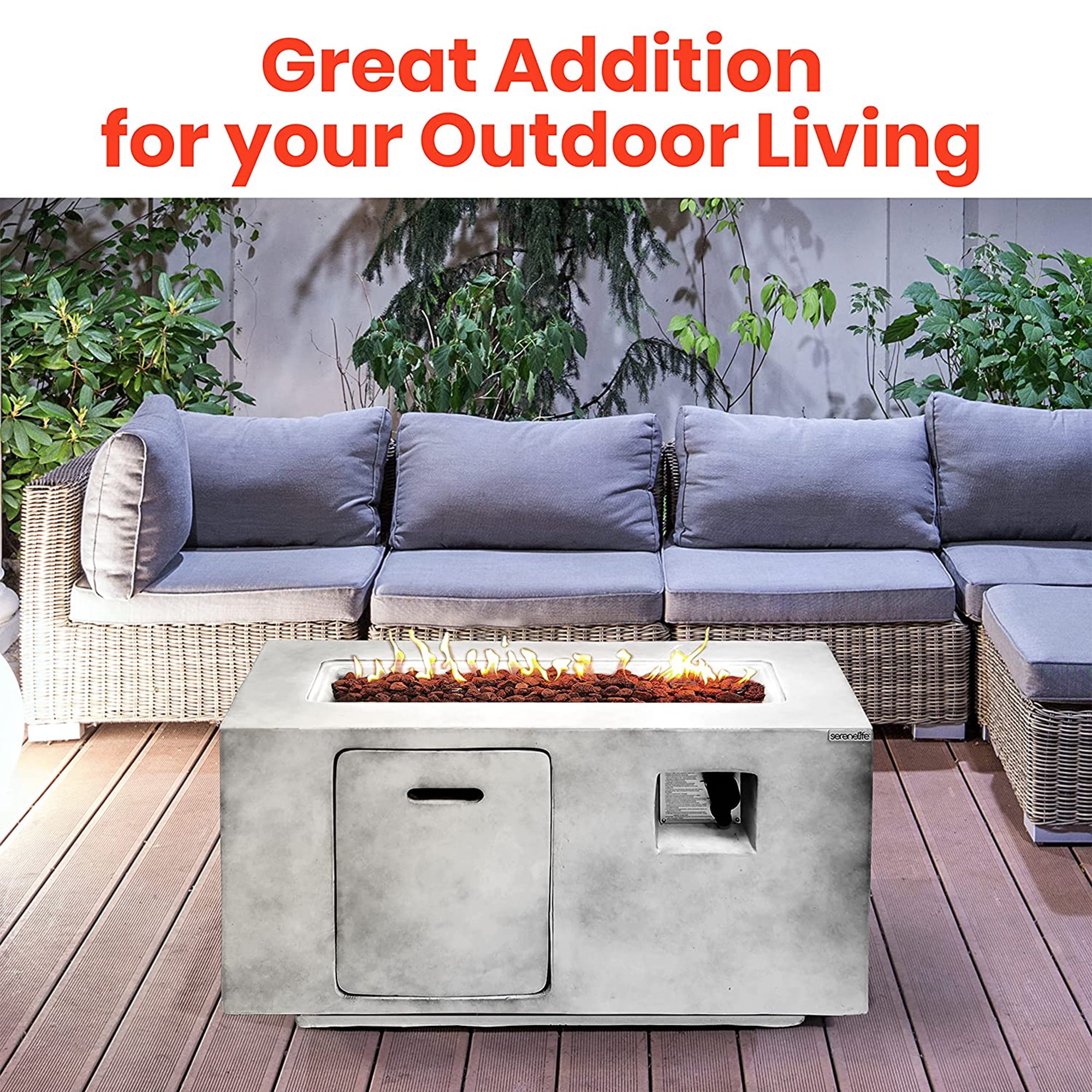SereneLife Concrete Outdoor 50,000 BTU Propane Gas Patio Fire Pit Table