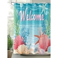 thumbnail image 2 of Fsddascl Blue Beige Coastal Beach Shower Curtain Set - Standard 72" x 72" Washable Bathtub Curtain with 12 Hooks, Summer Ocean Coral Wave Waterproof Fabric Stall Shower Curtains for Bathroom/Bathtub, 2 of 6