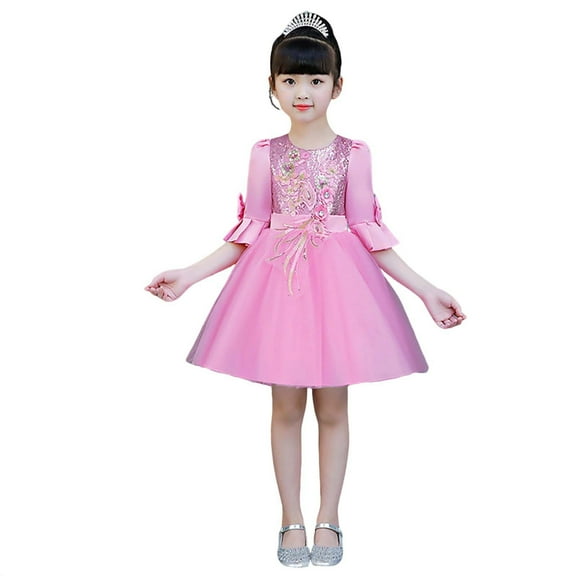 Avrntaa Girls Tulle Dress Midi Sequin Party Gown Half Sleeve Sparkly Tutu Dresses for 3-15Y
