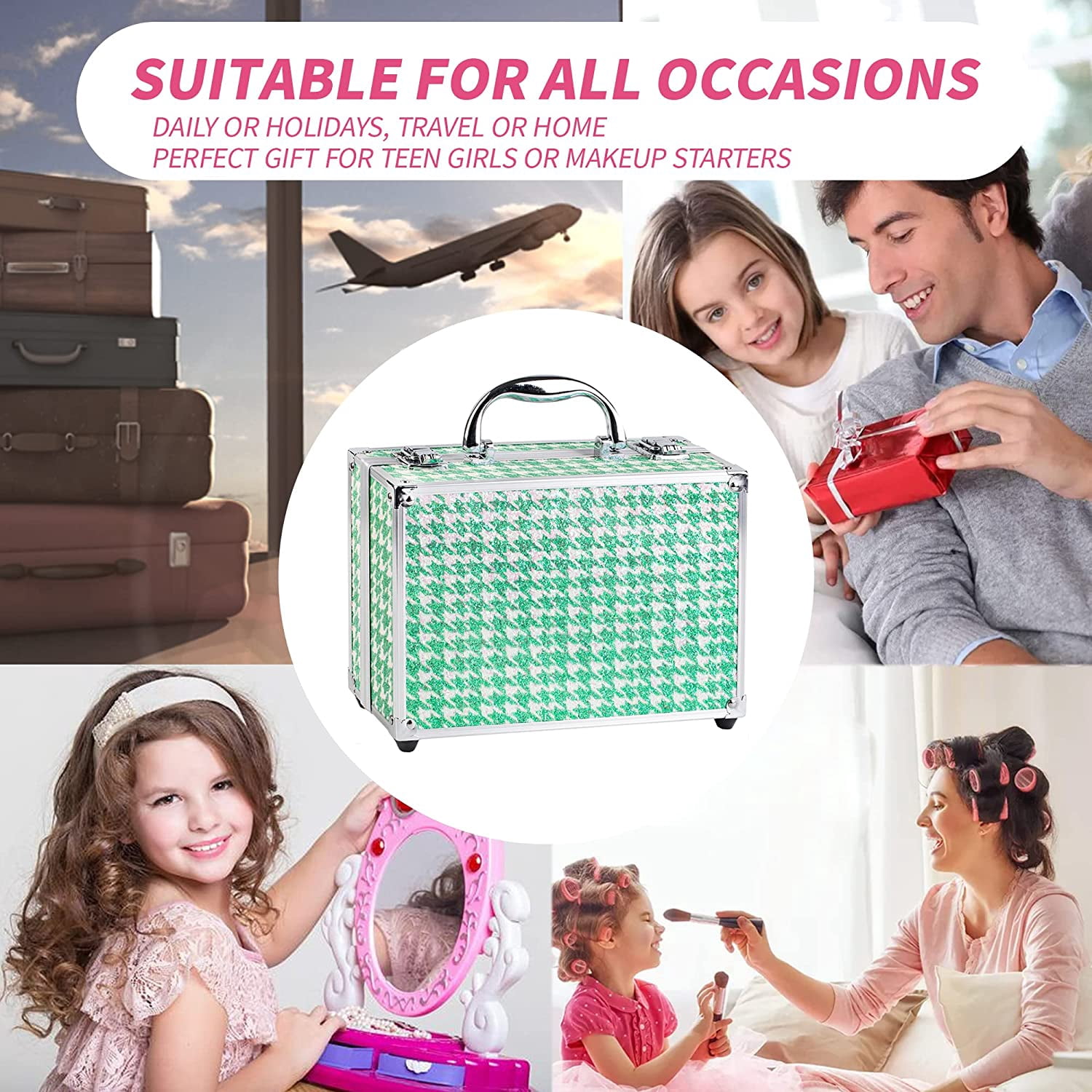 Hot Sugar All-in-One Makeup Kit for Kids and Teens - Perfect Gift Set to Let Your Little Princess Experiment with Styling （Green Houndstooth）