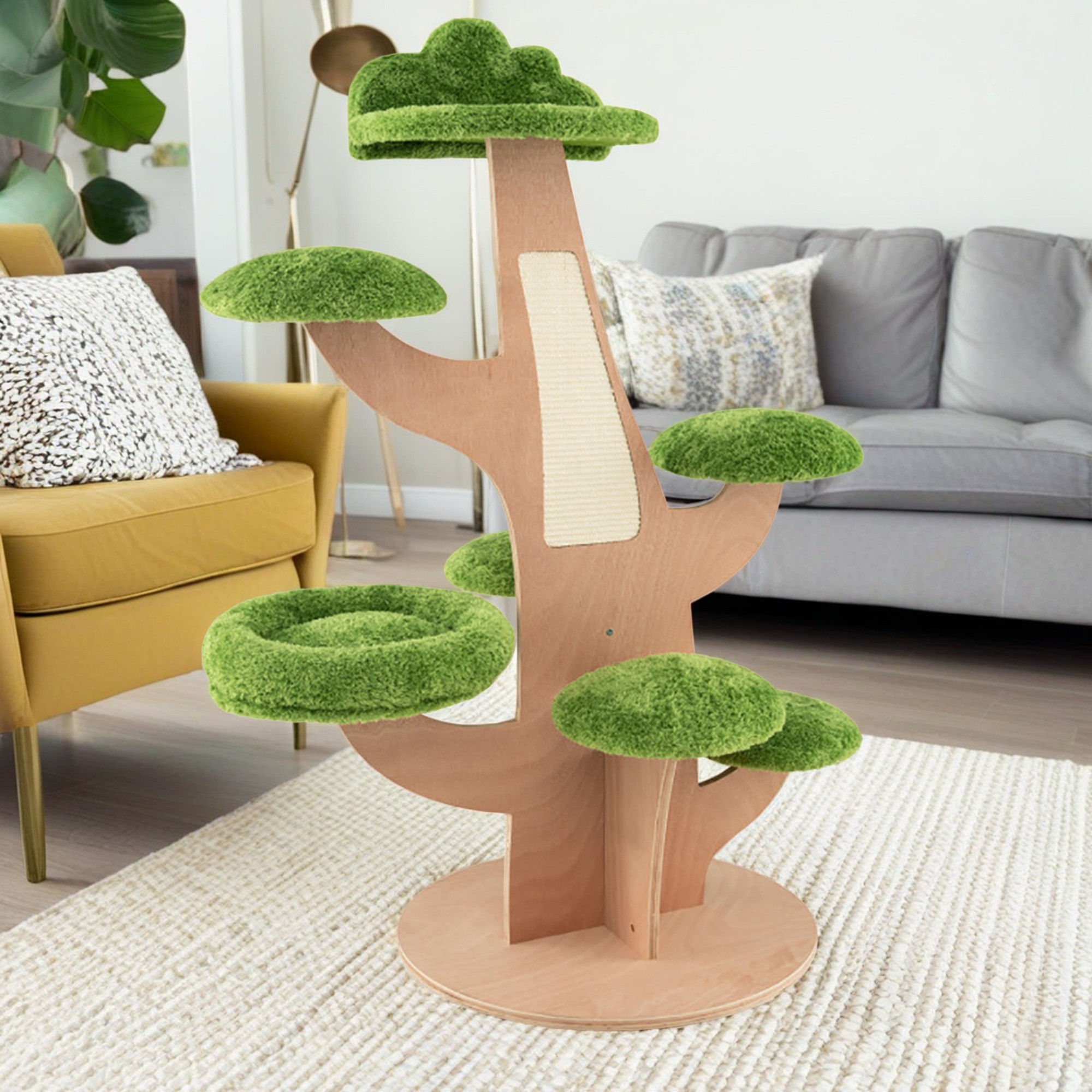 resenkos 50" Cat Tree Creative Pine Shape Cat Tower Cat Apartment with Sisal Scratching Board, Rest Platform, Green