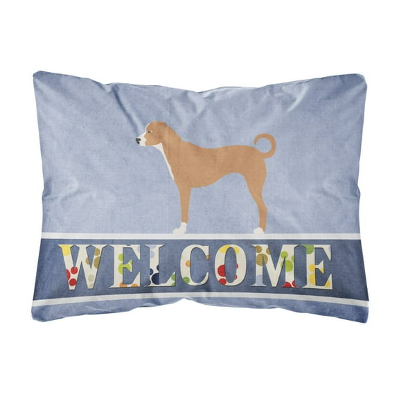 Carolines Treasures BB8290PW1216 Australian Pinscher Welcome Canvas Fabric Decorative Pillow, Blue, 12H x16W, multicolor