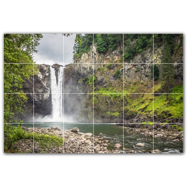 Picture-Tiles.com: Waterfalls Ceramic Tile Wall Mural WAL501123-64S. 25.5"W x 17"H using (24) 4.25" x 4.25" Ceramic Tiles-Satin Finish