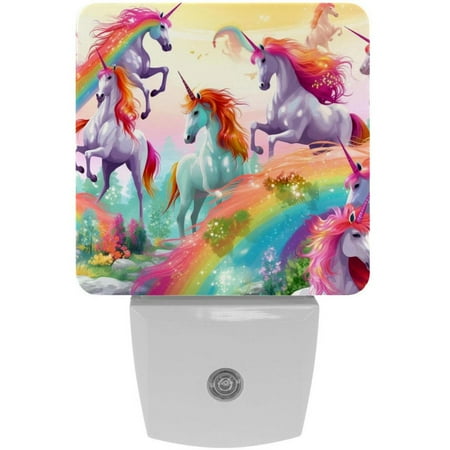 

Rainbow Unicorns LED Square Night Lights - Energy Efficient & Elegant Decorative Lighting for Your Home - Set of 2 Understated Square LED Nightlights