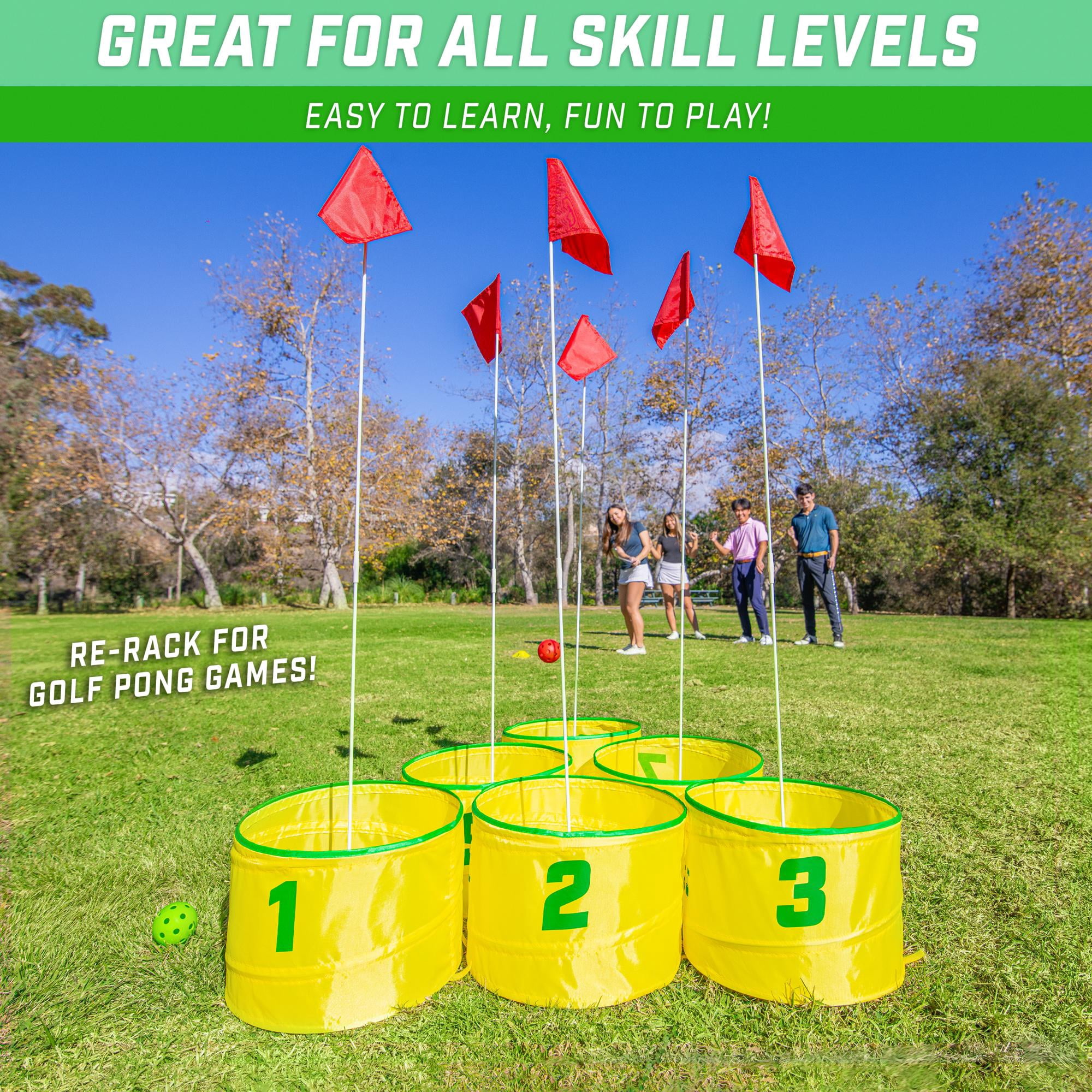GoSports Yard Links Golf Game with 9 Buckets,  Backyard Practice Golfer Game, Tee Markers and 6 Balls