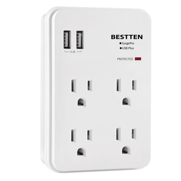 BESTTEN Wall Outlet Surge Protector with 2 USB Charging Ports (5V/2.4A