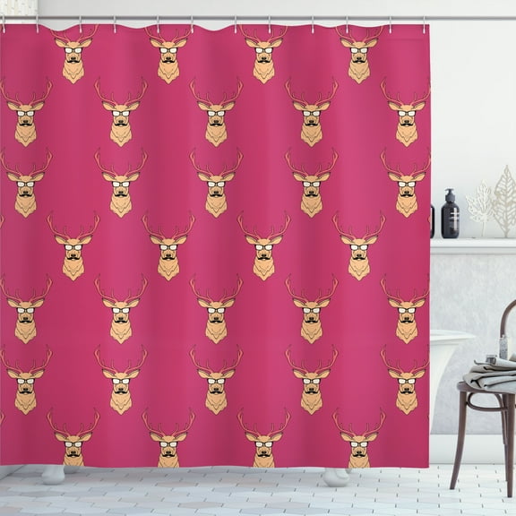 Ambesonne Deer Shower Curtain, Hipster Print of Funny Animal, 69"Wx75"L, Hot Pink