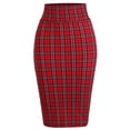 thumbnail image 2 of A2Y Women's Basic Solid Ponte Knee Length Slit Techno Span High Waist Pencil Skirt Red Check Plaid S, 2 of 6