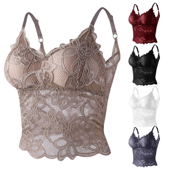 New summer arrivals SMihono Women's Floral Lace Underwear Spaghetti Strap Fashion Hollow Out See Through Bra Sexy Breathable Going Out Bralettes White XL