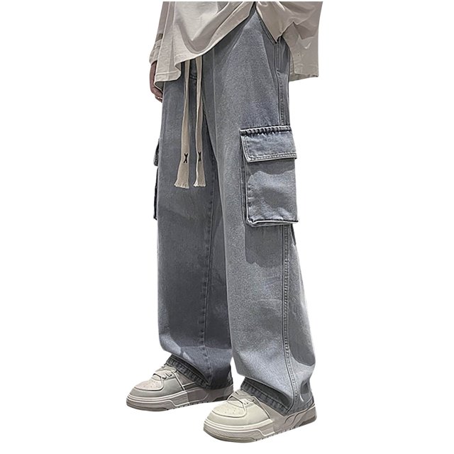 Men's Work Pants Elastic-Waist Straight-Leg Casual Lightweight, Comfortable Polyester with Pockets for Outdoor Daily Wear Lounge Home Office All Season