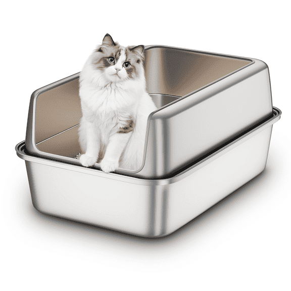 Lazynoon Stainless Steel Litter Box with Lid, Metal Litter Box, Large Cat Box for Cats, Multiple-Cats, Non-Stick, 23 x 15 x 11 Inch