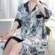 thumbnail image 4 of Camisones de estilo chino para mujer, falda de noche de seda satinada con pintura de tinta, camisa de arte clásico para el hogar, falda de dormir informal, camisones de verano, 4 of 5