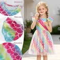 thumbnail image 5 of AmzBarley Girls Rainbow Mermaid Scale Flutter Sleeve Tulle Dress, Colorful Print Casual Princess Tutu Dress for Toddler Girls 5-6 Years, 5 of 7