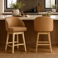 thumbnail image 3 of ReNest 27" Counter Height Bar Stools, Upholstered Barrel Back Barstools with Solid Wood Legs & Footrest, for Kitchen Island & Home Bar, Camel Faux Leather, Set of 2, 3 of 16